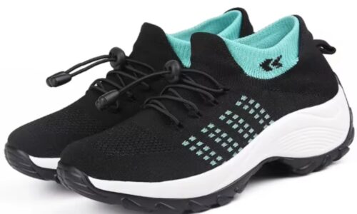 Women's Running Shoes - Black Blue Mesh Lace-Up